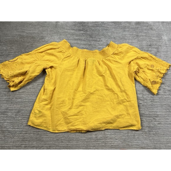 Lane Bryant Top Womens 22/24 Yellow Off Shouder Embroidered 100% Cotton - Picture 7 of 13